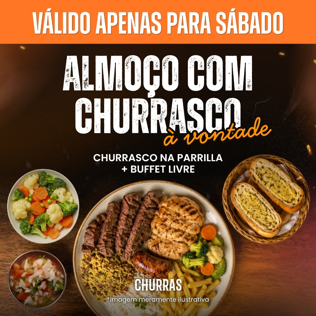 Almoço com churrasco à vontade